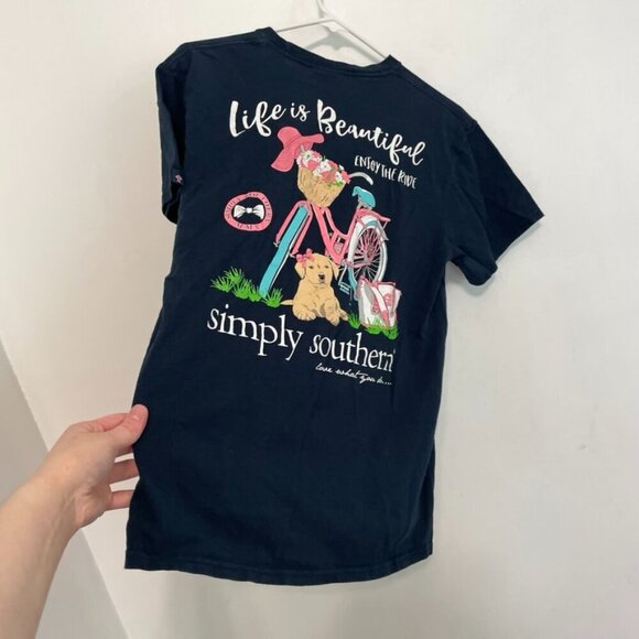 SIMPLY SOUTHERN Life is Beautiful Enjoy the Ride Short Sleeve Tee Navy Blue M - Picture 16 of 16